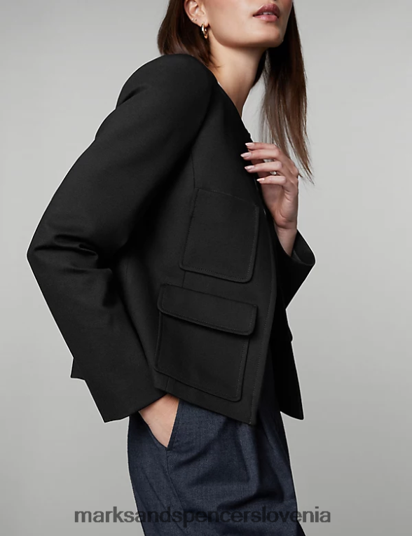 jakna brez ovratnika iz džersija Črna Marks & Spencer oblačila ženske 6T8F6X243