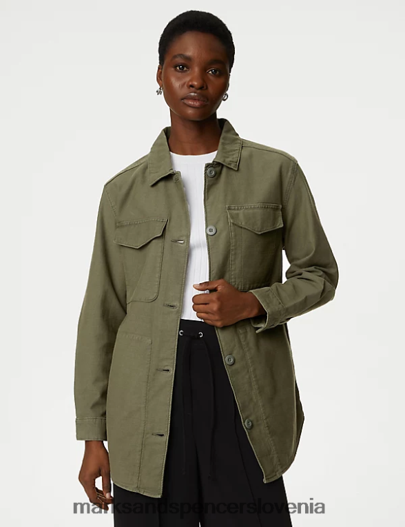 majica z ovratnikom iz jeansa lovec zelena Marks & Spencer oblačila ženske 6T8F6X1249