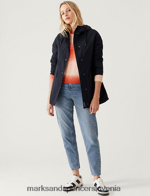 parka plašč s kapuco bogatega bombaža polnočna mornarica Marks & Spencer oblačila ženske 6T8F6X3208