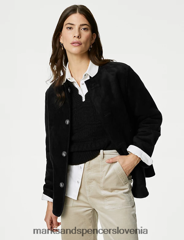reverzibilna jakna s teksturo iz umetnega striženega lesa Črna Marks & Spencer oblačila ženske 6T8F6X1659