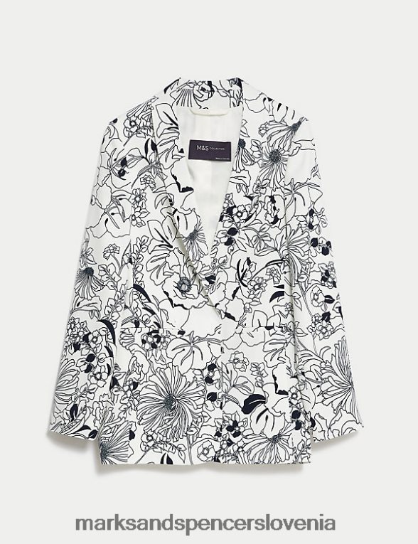 satenast sproščen enoprsni blazer s cvetličnim motivom mešanica slonovine Marks & Spencer oblačila ženske 6T8F6X653