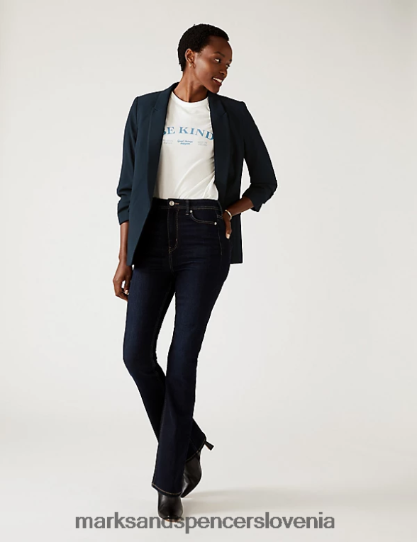 sproščen blazer z naborkanimi rokavi mornarica Marks & Spencer oblačila ženske 6T8F6X2211