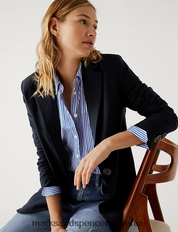 sproščen enoprsni blazer mornarica Marks & Spencer oblačila ženske 6T8F6X2899