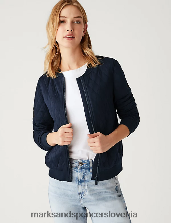 sproščena bomber jakna iz džersija temna mornarica Marks & Spencer oblačila ženske 6T8F6X662
