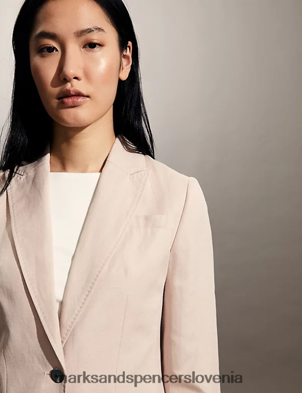 svilen bogat enoprsni blazer srednje roza Marks & Spencer oblačila ženske 6T8F6X1084
