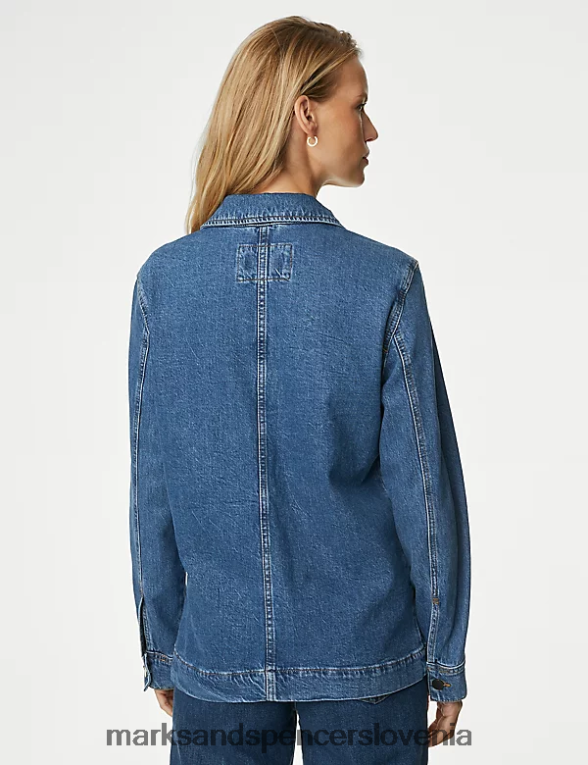 uporabna jakna iz jeansa bogatega bombaža indigo Marks & Spencer oblačila ženske 6T8F6X1895