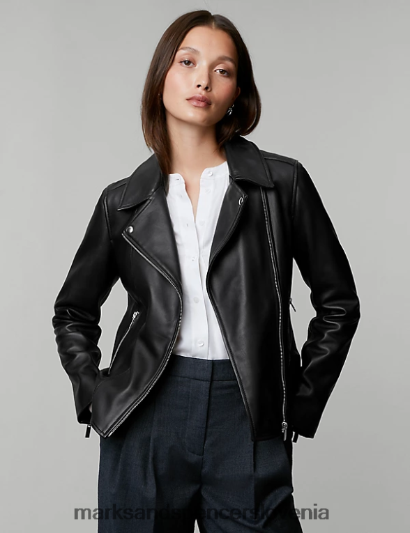 usnjena kolesarska jakna Črna Marks & Spencer oblačila ženske 6T8F6X1142