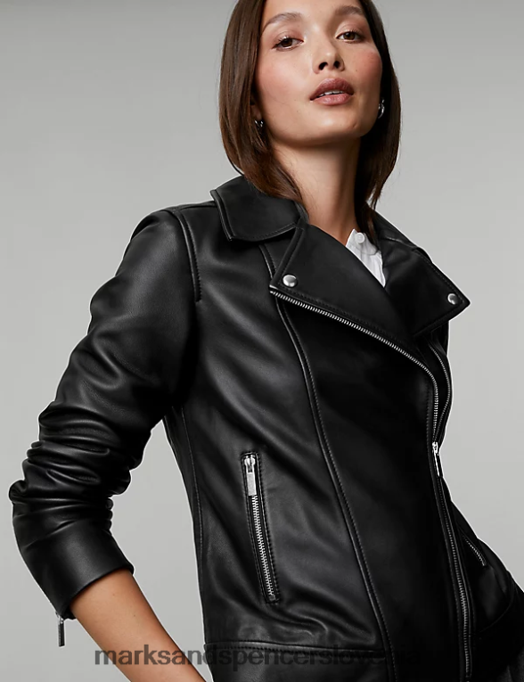 usnjena kolesarska jakna Črna Marks & Spencer oblačila ženske 6T8F6X1142