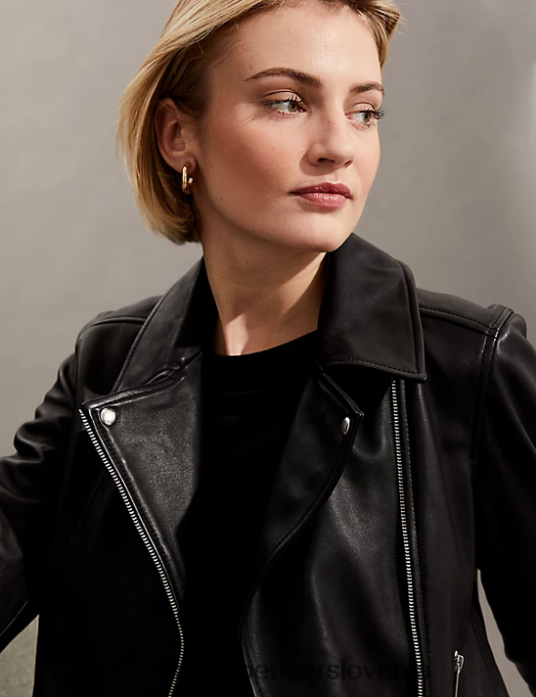 usnjena kolesarska jakna Črna Marks & Spencer oblačila ženske 6T8F6X1142