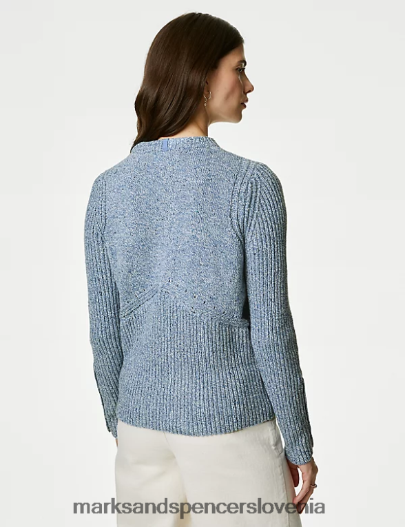 bombažni pulover z volno modra mešanica Marks & Spencer oblačila ženske 6T8F6X50