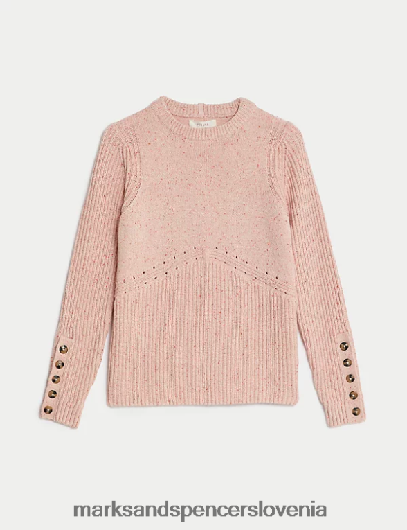 bombažni pulover z volno roza mešanica Marks & Spencer oblačila ženske 6T8F6X358