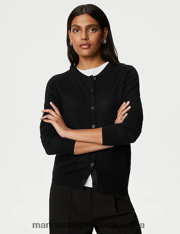 jopica z okroglim izrezom iz čiste merino volne Črna Marks & Spencer oblačila ženske 6T8F6X1386