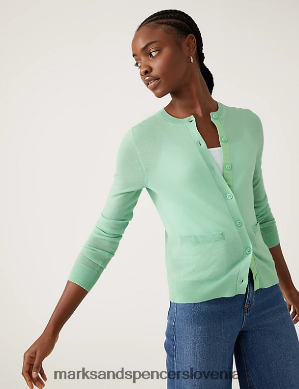 jopica z okroglim izrezom iz čiste merino volne sveža meta Marks & Spencer oblačila ženske 6T8F6X1388