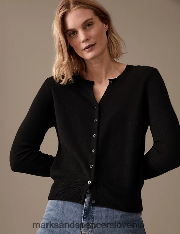 jopica z okroglim izrezom iz čistega kašmirja Črna Marks & Spencer oblačila ženske 6T8F6X2538
