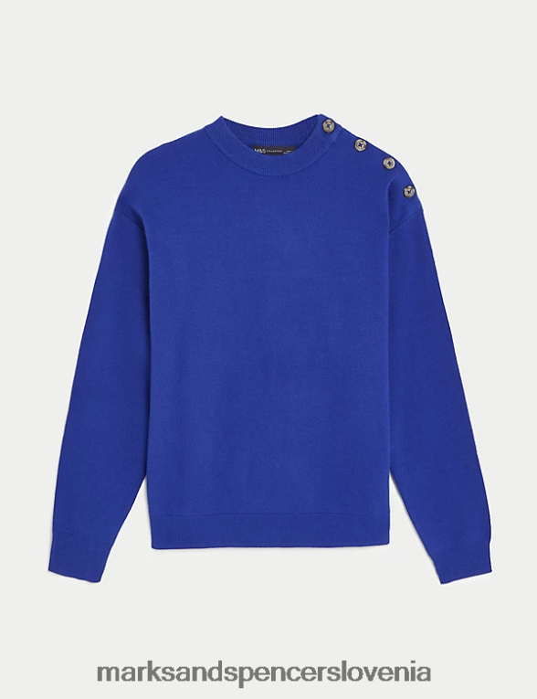 mehak pulover z okroglim izrezom in gumbi električno modra Marks & Spencer oblačila ženske 6T8F6X2192