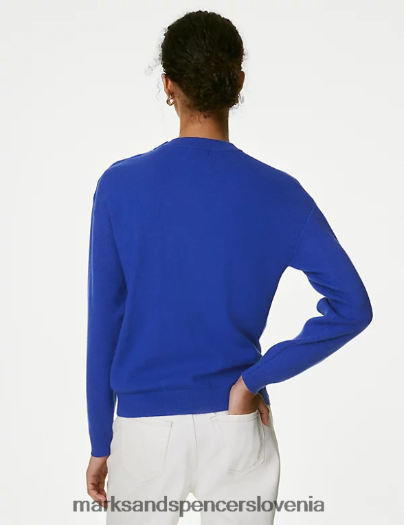 mehak pulover z okroglim izrezom in gumbi električno modra Marks & Spencer oblačila ženske 6T8F6X2192