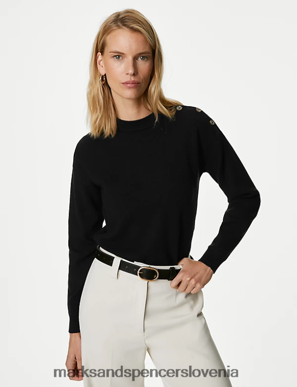 mehak pulover z okroglim izrezom in gumbi Črna Marks & Spencer oblačila ženske 6T8F6X1875