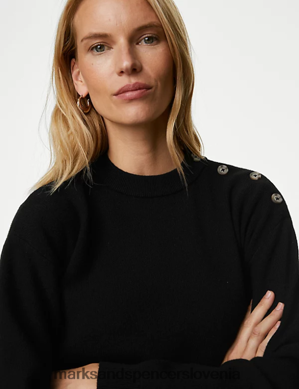 mehak pulover z okroglim izrezom in gumbi Črna Marks & Spencer oblačila ženske 6T8F6X1875