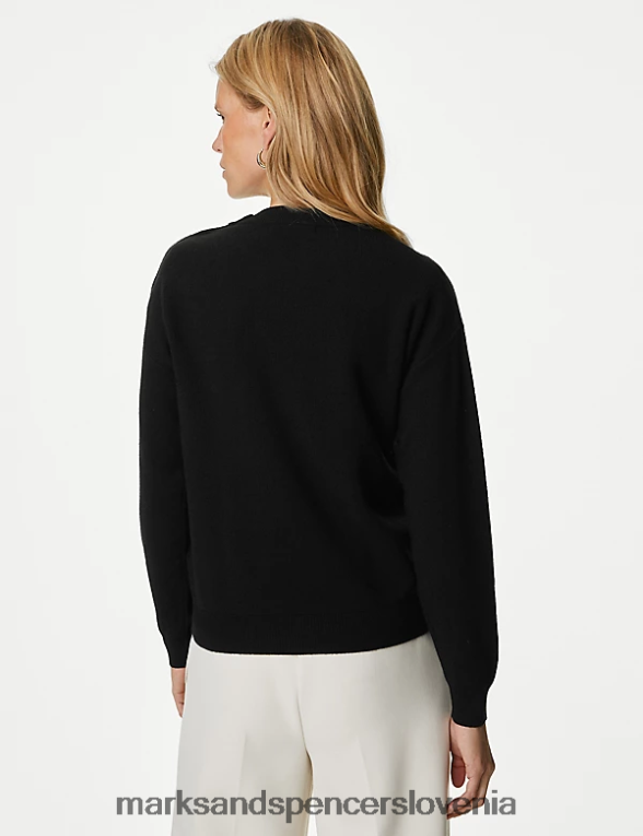 mehak pulover z okroglim izrezom in gumbi Črna Marks & Spencer oblačila ženske 6T8F6X1875