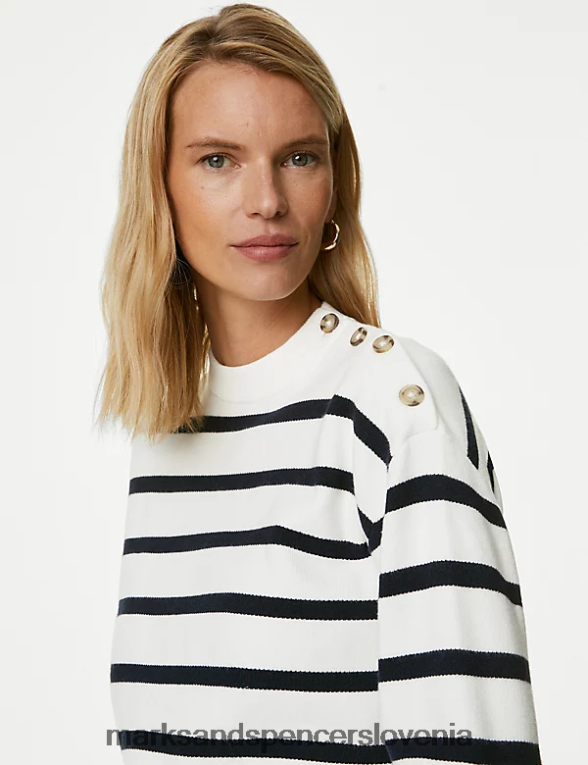 mehak črtast pulover z okroglim izrezom mešanica slonovine Marks & Spencer oblačila ženske 6T8F6X397