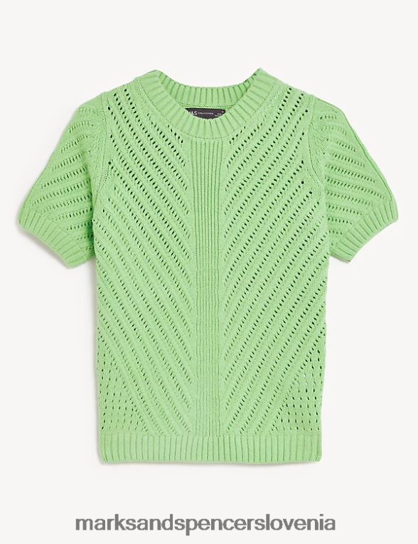 pleten top z bogato bombažno teksturo in okroglim izrezom sveža meta Marks & Spencer oblačila ženske 6T8F6X1718