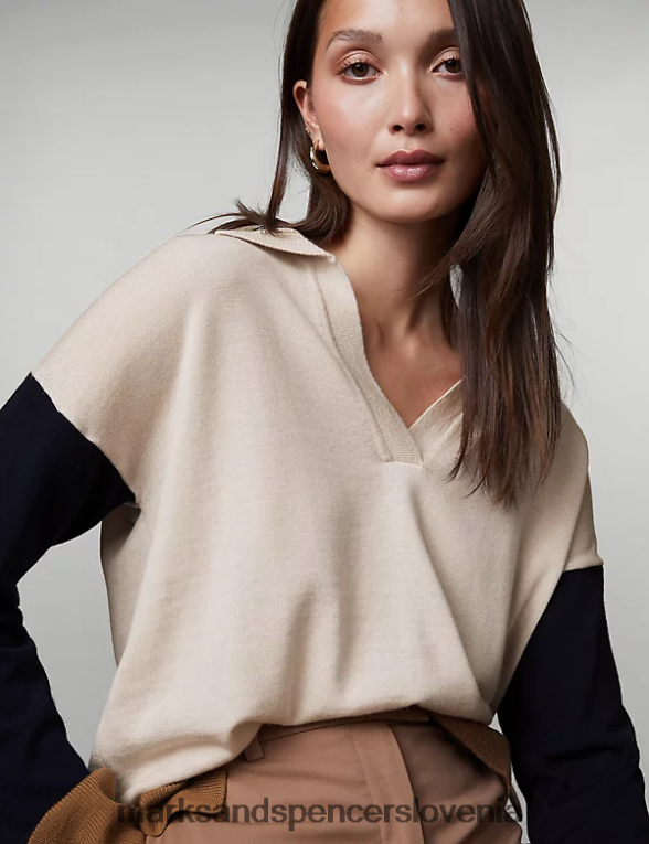 pulover iz čiste merino volne slonovina Marks & Spencer oblačila ženske 6T8F6X787