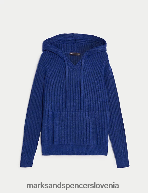 pulover s kapuco z rebrastim v-izrezom električno modra Marks & Spencer oblačila ženske 6T8F6X247