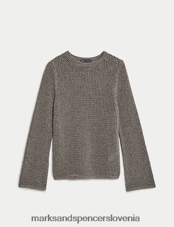 pulover z bleščečo teksturo iz mešanice bombaža siva Marks & Spencer oblačila ženske 6T8F6X678