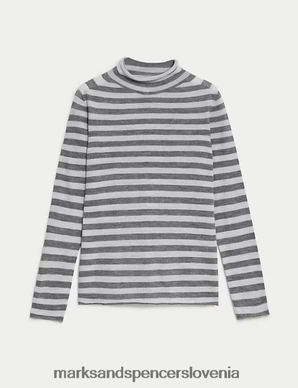 pulover z lijakastim ovratnikom iz čiste merino volne siva mešanica Marks & Spencer oblačila ženske 6T8F6X1134