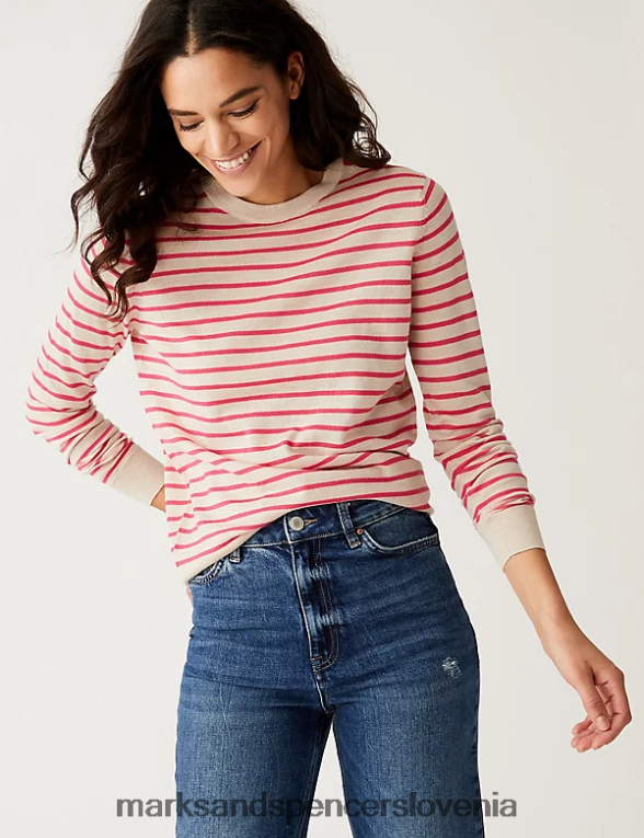 pulover z okroglim izrezom iz čiste merino volne mešanica ovsenih kaš Marks & Spencer oblačila ženske 6T8F6X1482