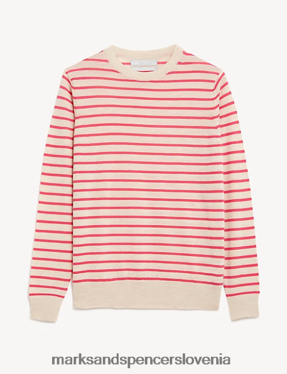 pulover z okroglim izrezom iz čiste merino volne mešanica ovsenih kaš Marks & Spencer oblačila ženske 6T8F6X1482