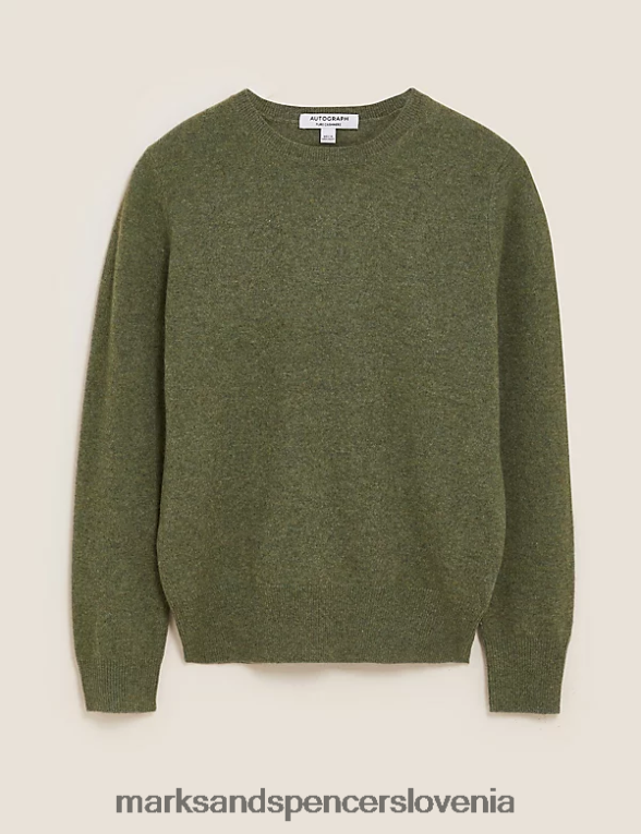 pulover z okroglim izrezom iz čistega kašmirja kaki lapor Marks & Spencer oblačila ženske 6T8F6X3507