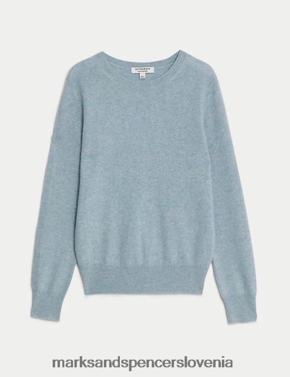pulover z okroglim izrezom iz čistega kašmirja sivo modra Marks & Spencer oblačila ženske 6T8F6X3506
