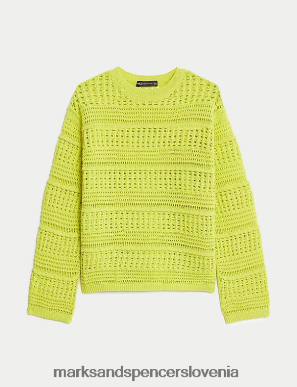 pulover z okroglim izrezom iz mešanice bombaža mehka limeta Marks & Spencer oblačila ženske 6T8F6X432