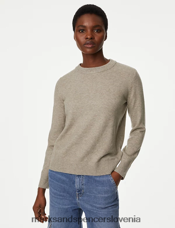 pulover z okroglim izrezom iz reciklirane mešanice moka Marks & Spencer oblačila ženske 6T8F6X500