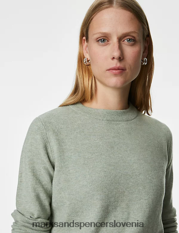 pulover z okroglim izrezom iz reciklirane mešanice nežno zelena Marks & Spencer oblačila ženske 6T8F6X499