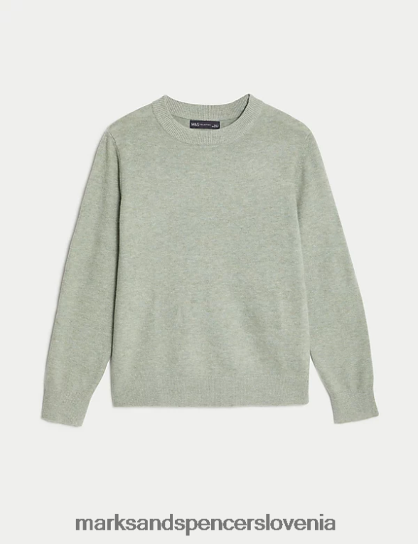pulover z okroglim izrezom iz reciklirane mešanice nežno zelena Marks & Spencer oblačila ženske 6T8F6X499
