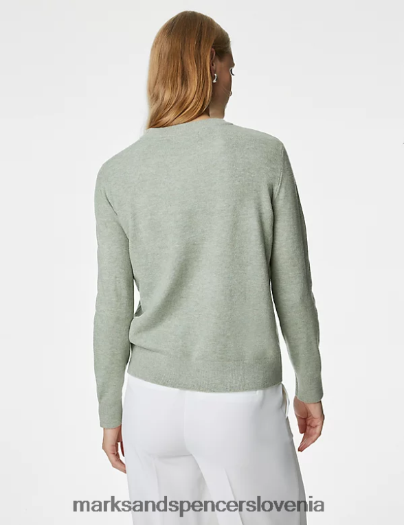 pulover z okroglim izrezom iz reciklirane mešanice nežno zelena Marks & Spencer oblačila ženske 6T8F6X499