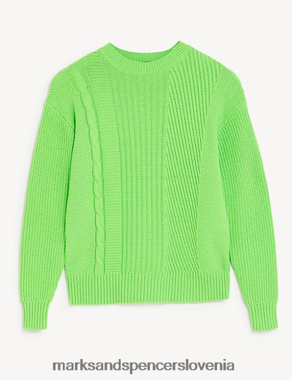 pulover z okroglim ovratnikom z bogato bombažno teksturo apno Marks & Spencer oblačila ženske 6T8F6X1868