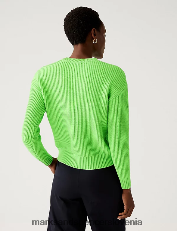 pulover z okroglim ovratnikom z bogato bombažno teksturo apno Marks & Spencer oblačila ženske 6T8F6X1868