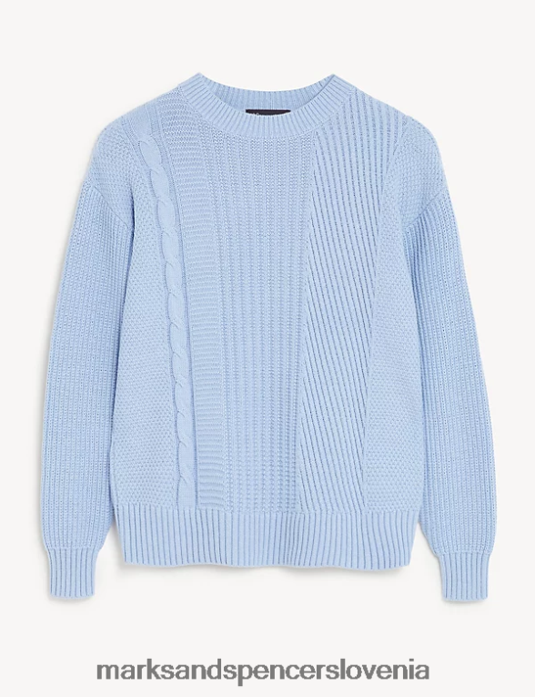 pulover z okroglim ovratnikom z bogato bombažno teksturo srednje modra Marks & Spencer oblačila ženske 6T8F6X1867