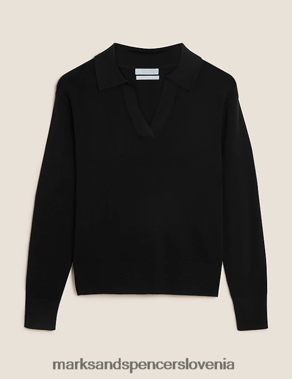 pulover z ovratnikom iz čiste merino volne Črna Marks & Spencer oblačila ženske 6T8F6X2836