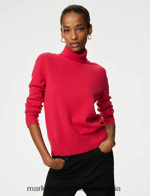 pulover z ovratnikom iz čistega kašmirja cerise Marks & Spencer oblačila ženske 6T8F6X3427