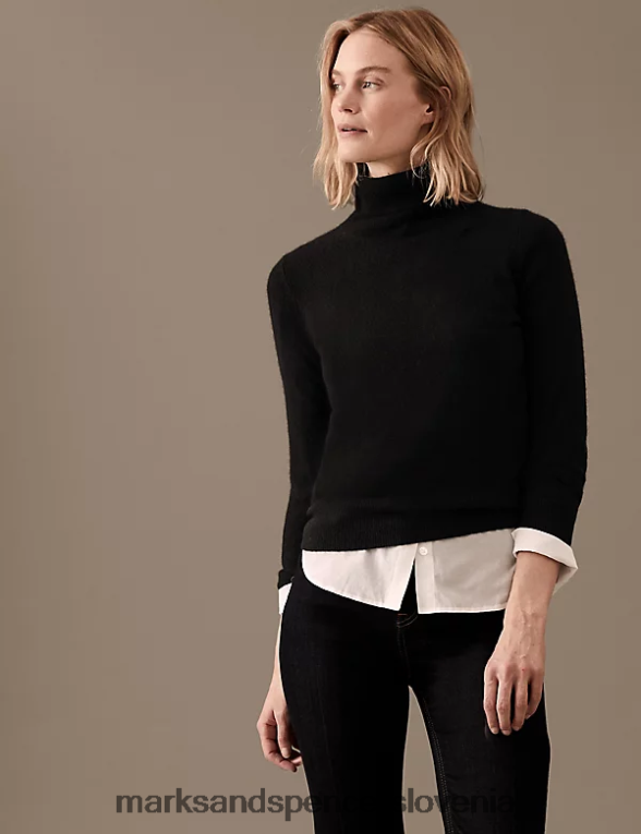 pulover z ovratnikom iz čistega kašmirja Črna Marks & Spencer oblačila ženske 6T8F6X3114