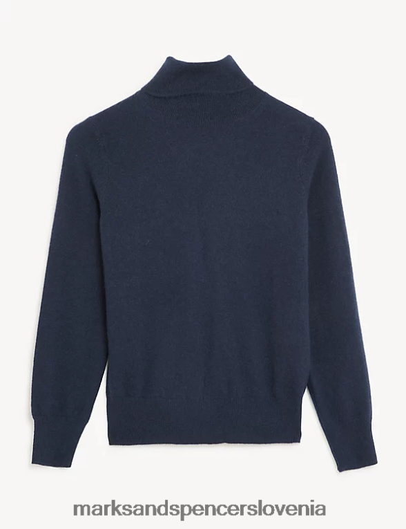 pulover z ovratnikom iz čistega kašmirja srednja mornarica Marks & Spencer oblačila ženske 6T8F6X3424