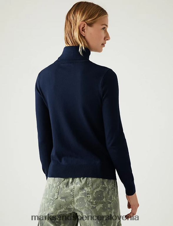 pulover z ovratnikom mornarica Marks & Spencer oblačila ženske 6T8F6X975