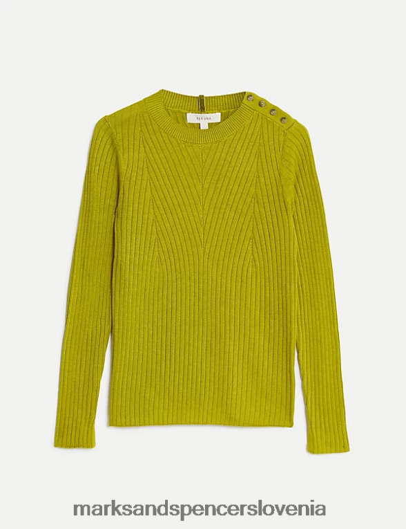 pulover z rebrastimi gumbi iz mešanice bombaža zimska limeta Marks & Spencer oblačila ženske 6T8F6X1684