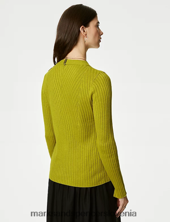 pulover z rebrastimi gumbi iz mešanice bombaža zimska limeta Marks & Spencer oblačila ženske 6T8F6X1684