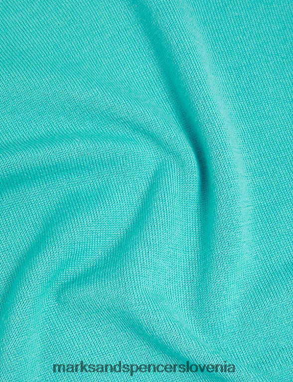 pulover z v-izrezom iz čiste merino volne srednja morska pena Marks & Spencer oblačila ženske 6T8F6X1922