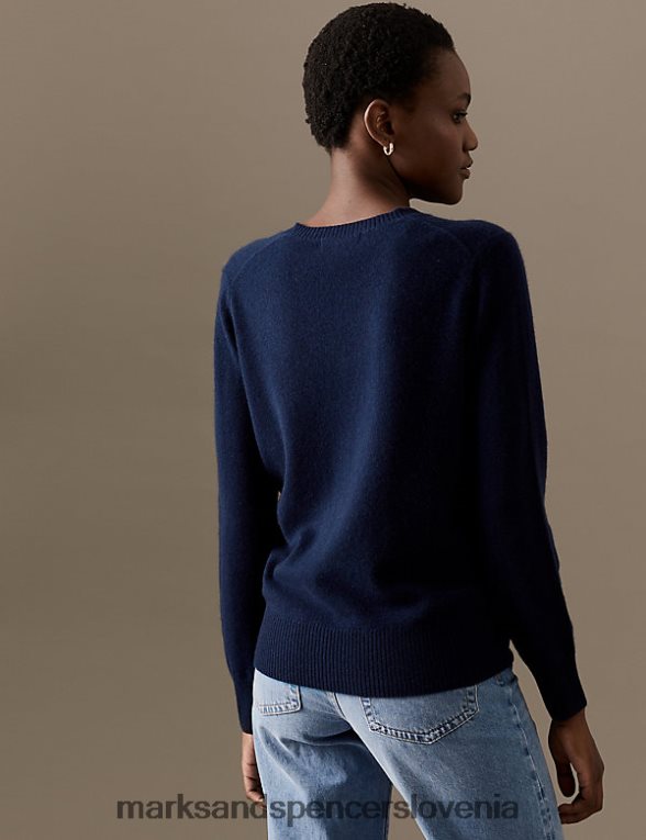 pulover z v-izrezom iz čistega kašmirja mornarica Marks & Spencer oblačila ženske 6T8F6X2034